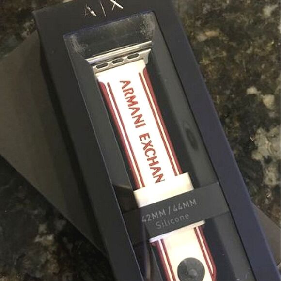 Armani Exchange Red & White Logo Silicone Band For Apple Watch 42mm-44mm - Picture 1 of 5
